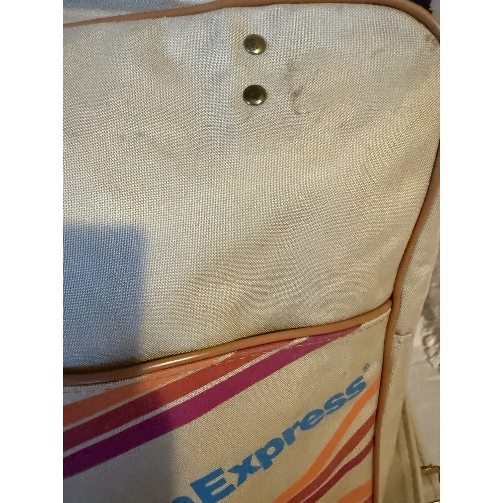Vintage American Express Travel Agent Carry On Luggage Airline Bag 70's Tan